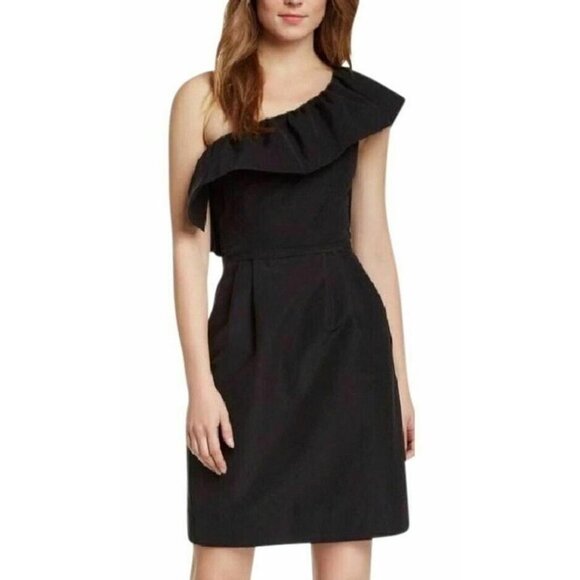 Rebecca Taylor One Shoulder Dress Women's Size 8 Black Ruffle - Picture 1 of 12